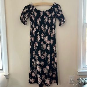 Topshop rose print dress. Off the shoulder, medium.